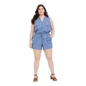 Torrid Denim Sleeveless Drawstring Waist Romper - Medium Wash Size 4